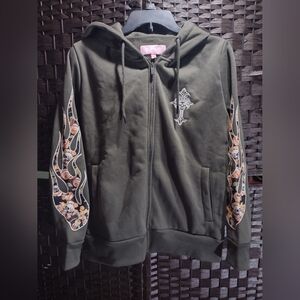 Reason Clothing Women Large Bad Habits Flame Hoodie - Olive Green